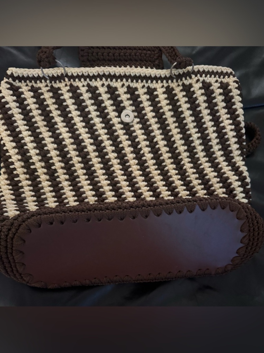 Hand-Crocheted Brown & Cream Tote Bag - Picture 5 of 7